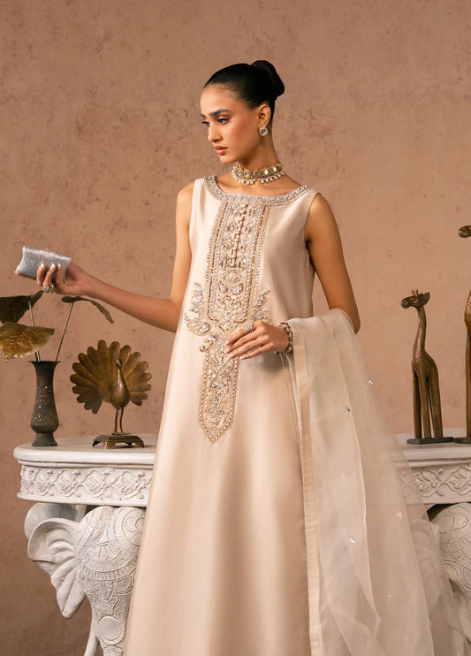 Anaya Champagne‑Beige Women’s Embroidered 3‑Piece Festive Ensemble – Elegant Ethnic Outfit by Laam Premium