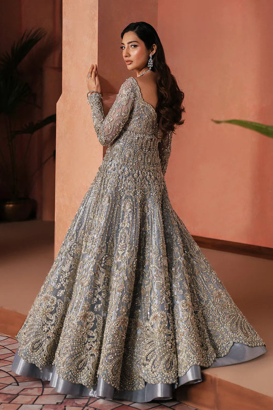 Soraya Anne Pakistani designer luxury formal ensemble featuring meticulous hand embroidery and shimmering embellishments with a regal silhouette, crafted for modern brides and evening occasions, ideal for weddings, receptions, and formal events.
