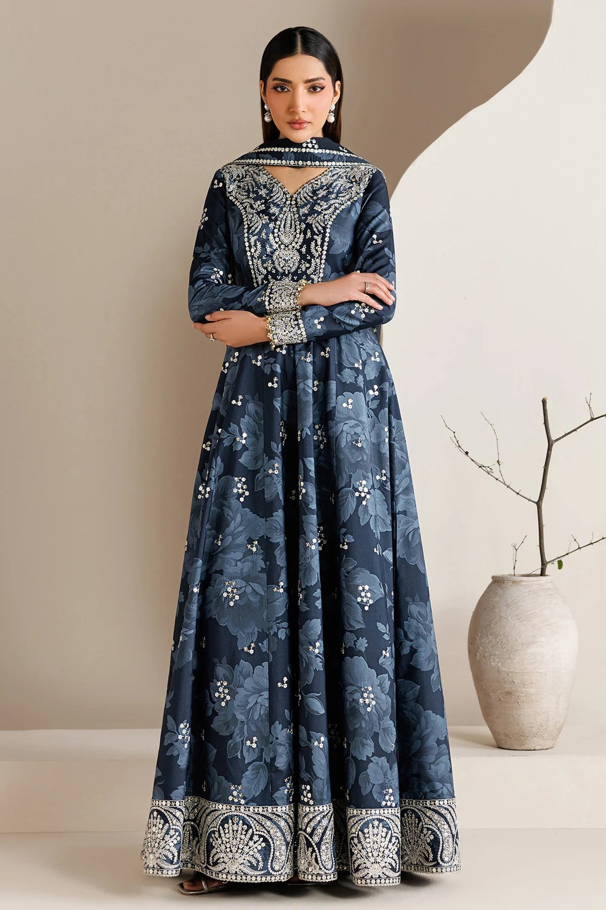 EMBROIDERED RAW SILK UR-7086