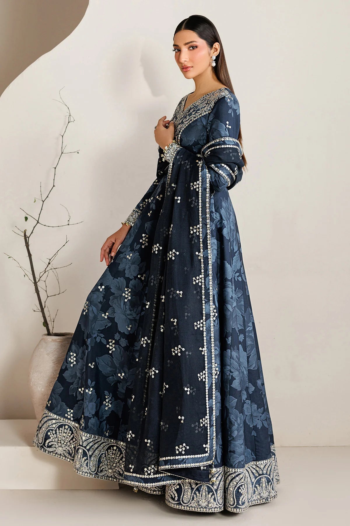 EMBROIDERED RAW SILK UR-7086