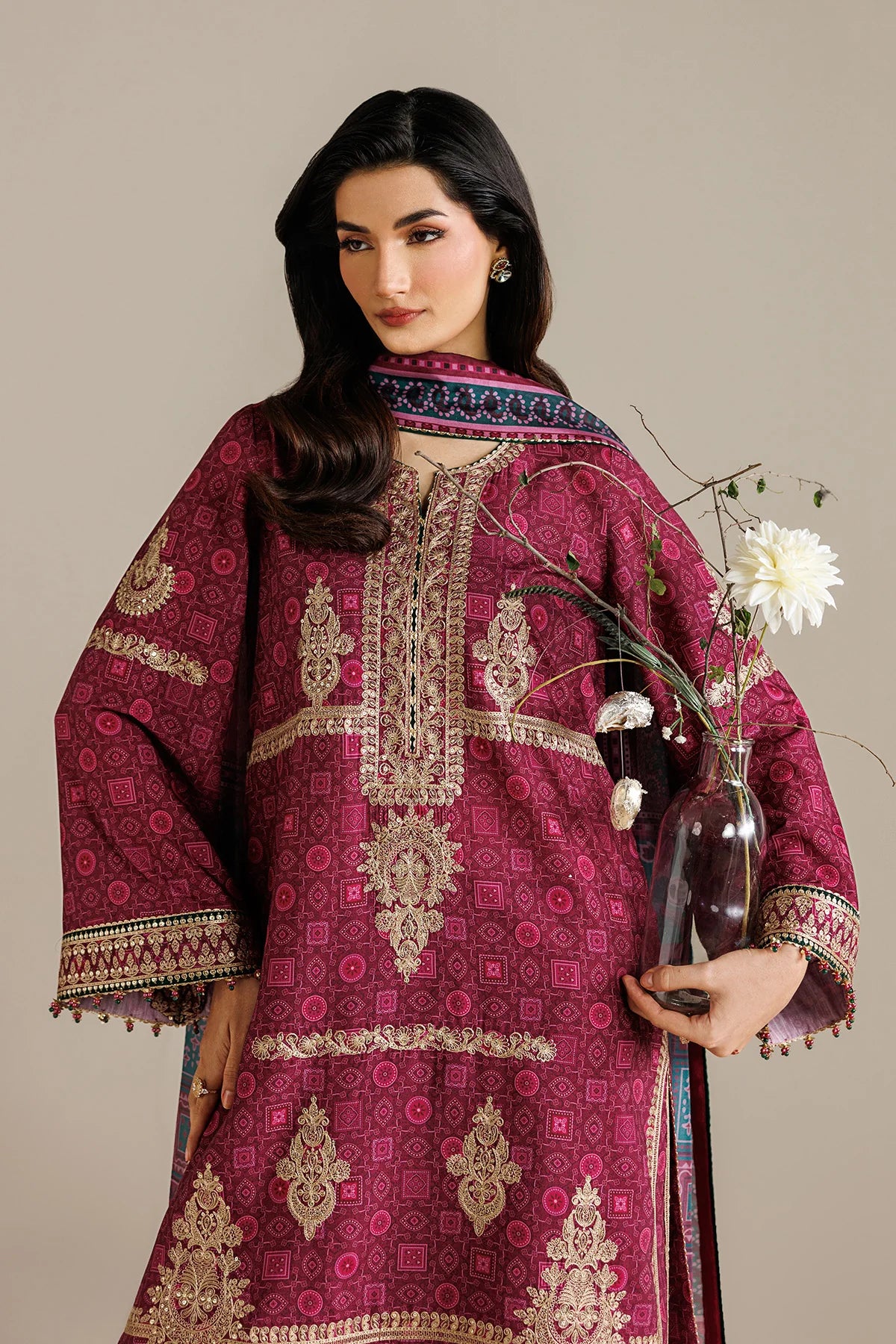 EMBROIDERED RAW SILK UR-7074