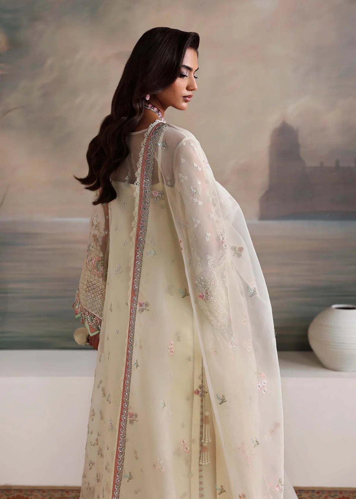 Elysian Opal White Women’s Embroidered Festive Ensemble – Elegant Ethnic Outfit by Laam Premium