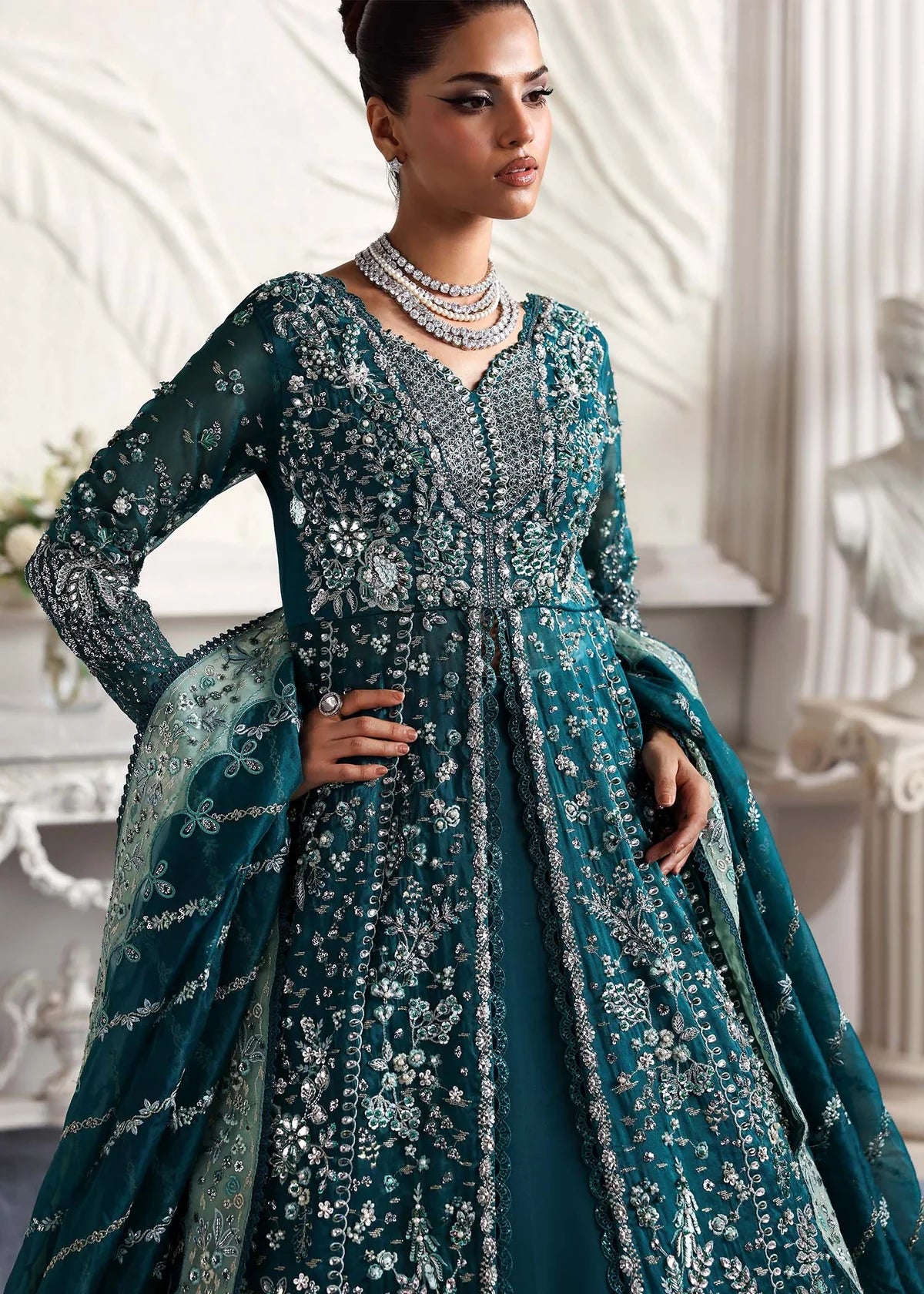 Eclat Zinc Green Unstitched 3 Piece Suit – Elegant Soft Fabric Outfit by Laam Premium