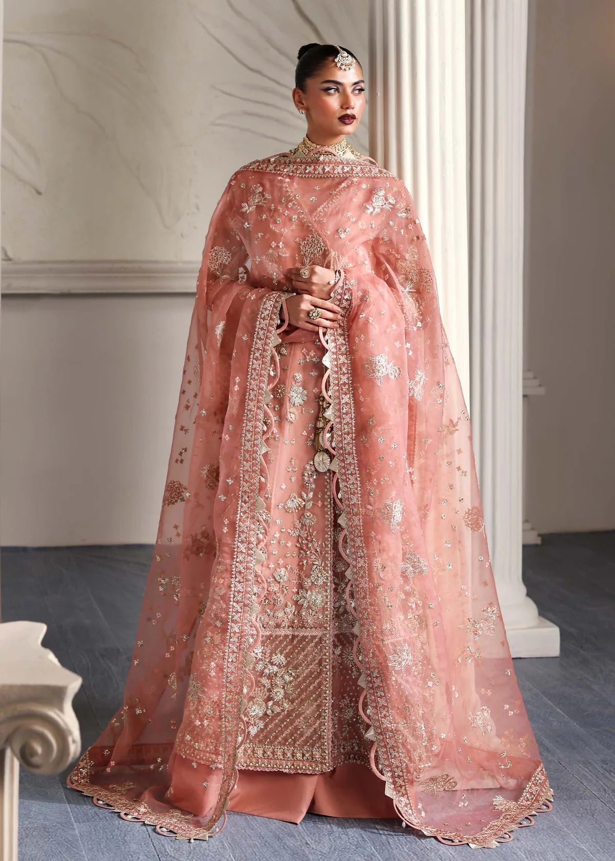 Elza Soft Peach Women’s Embroidered Festive Ensemble – Elegant 3‑Piece Outfit by Laam Premium