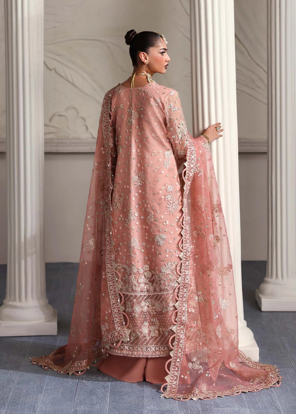 Elza Soft Peach Women’s Embroidered Festive Ensemble – Elegant 3‑Piece Outfit by Laam Premium
