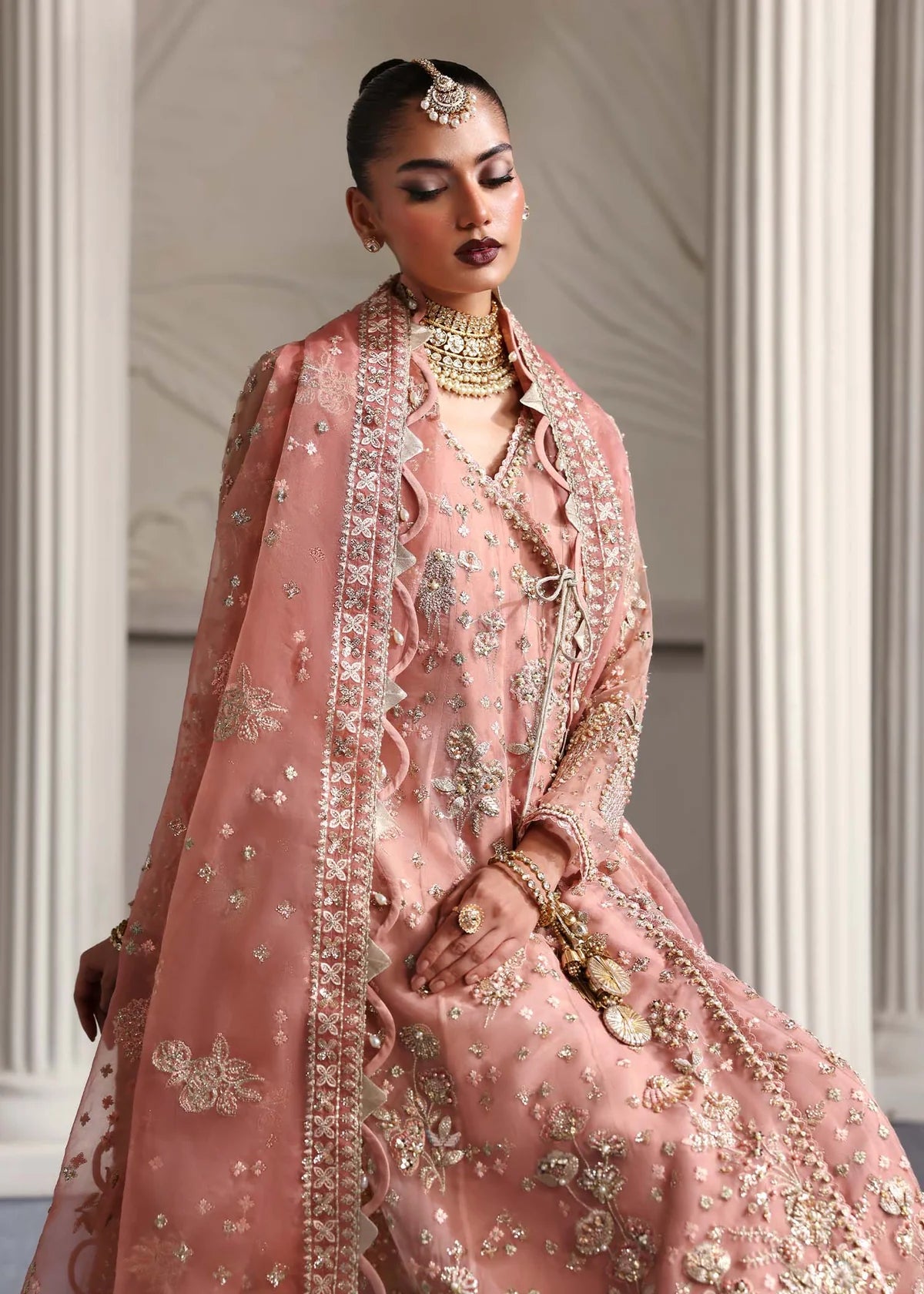 Elza Soft Peach Women’s Embroidered Festive Ensemble – Elegant 3‑Piece Outfit by Laam Premium