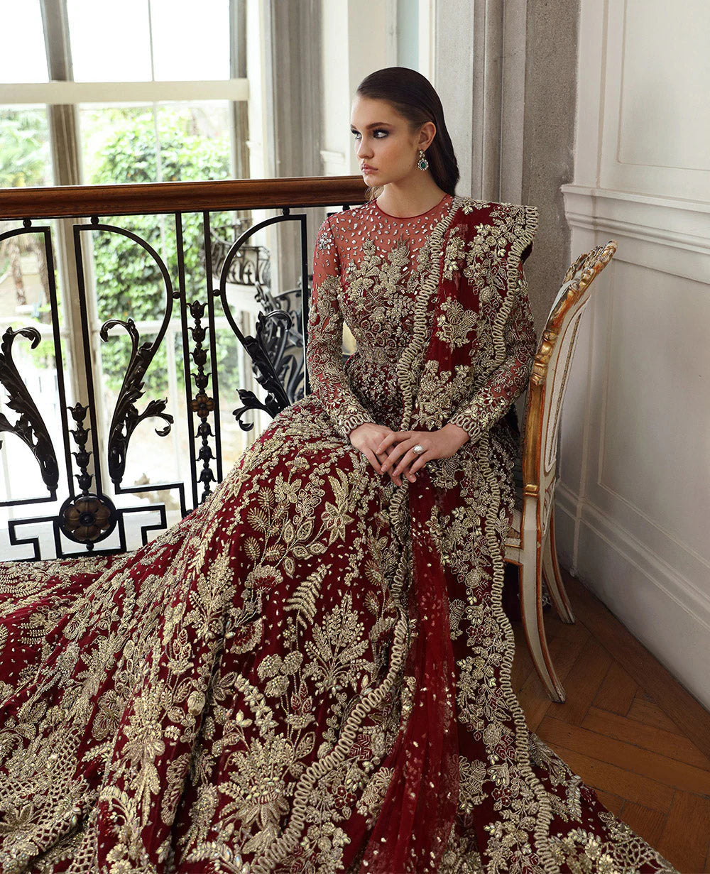 Republic Womenswear Amarilla luxury Pakistani formal ensemble featuring intricate embellishments and refined tailoring on a gracefully flowing silhouette, perfect for weddings and formal occasions.