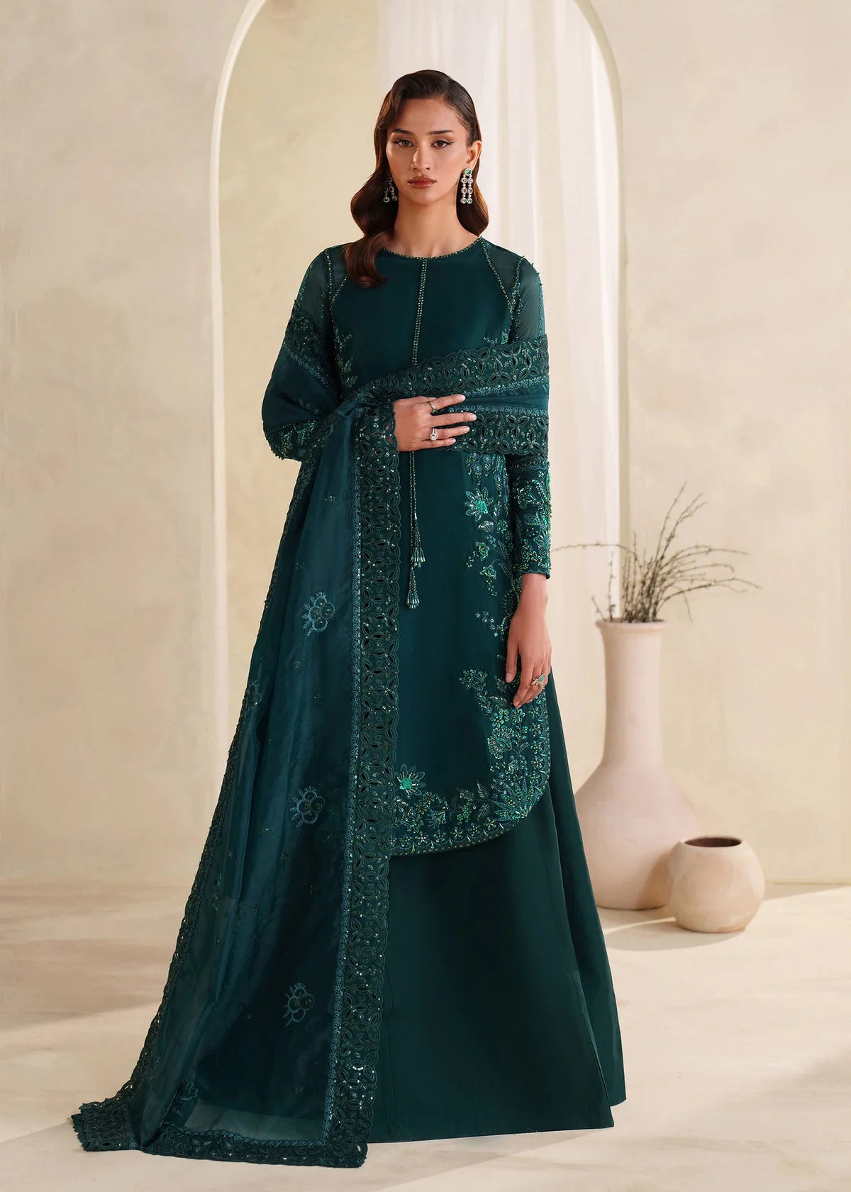 Eiza Zinc Green Women’s Long Shirt – Elegant Embroidered Top by Laam Premium