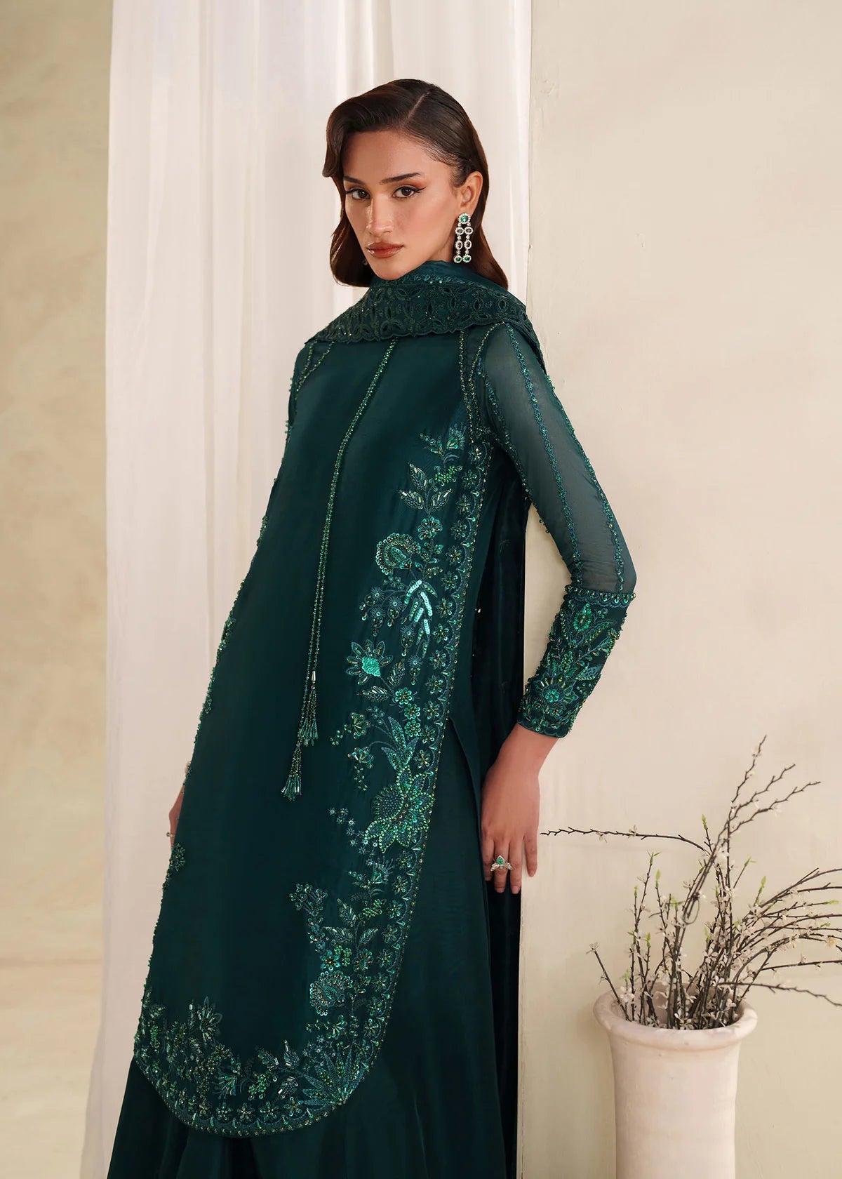 Eiza Zinc Green Women’s Long Shirt – Elegant Embroidered Top by Laam Premium