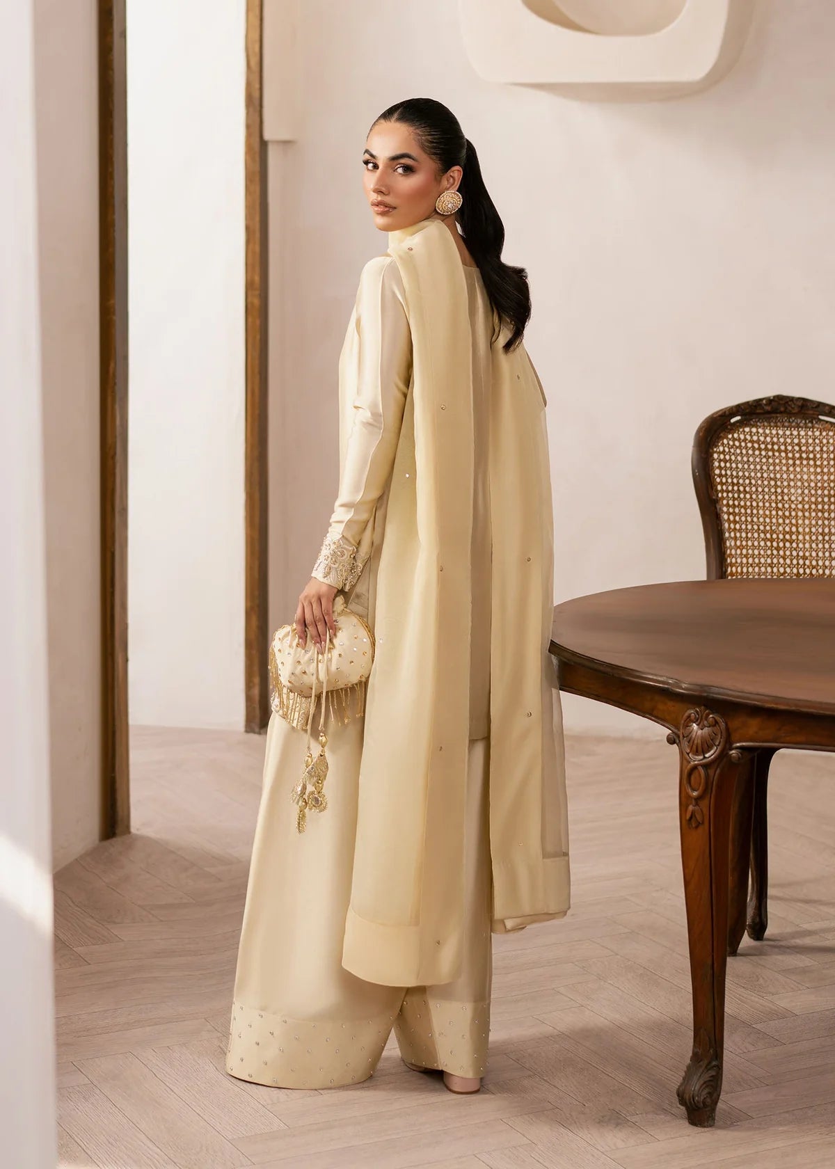 Eluna Pale Yellow Women’s Embroidered Tissue Silk 3‑Piece Festive Outfit – Elegant Ethnic Set by Laam Premium