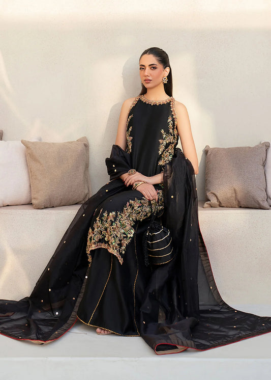Liyana Black Women’s Embroidered Tissue Silk Sharara 3‑Piece Festive Ensemble – Elegant Ethnic Outfit by Laam Premium