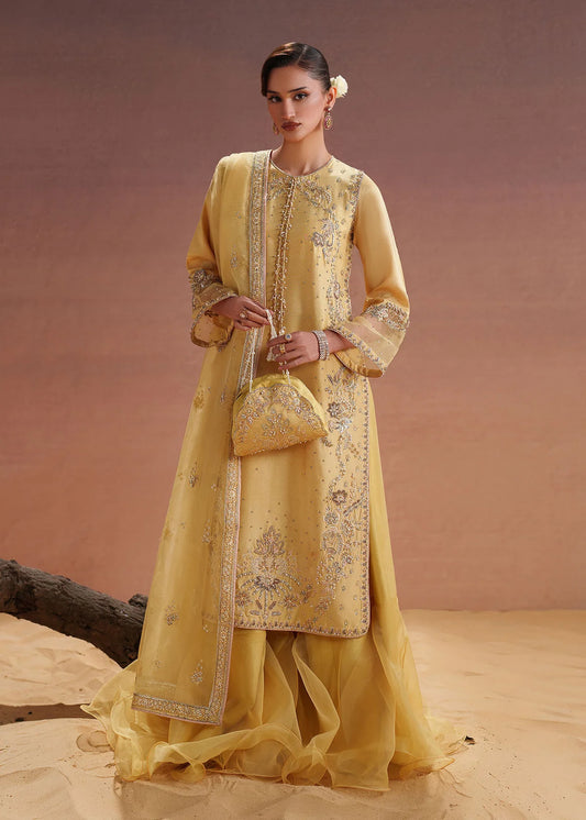 Amelie Yellow Organza Women’s 3 Piece Festive Suit – Embroidered Party Wear Outfit by Laam Premium