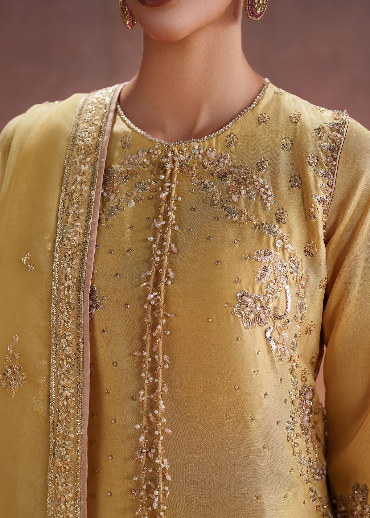 Amelie Yellow Organza Women’s 3 Piece Festive Suit – Embroidered Party Wear Outfit by Laam Premium