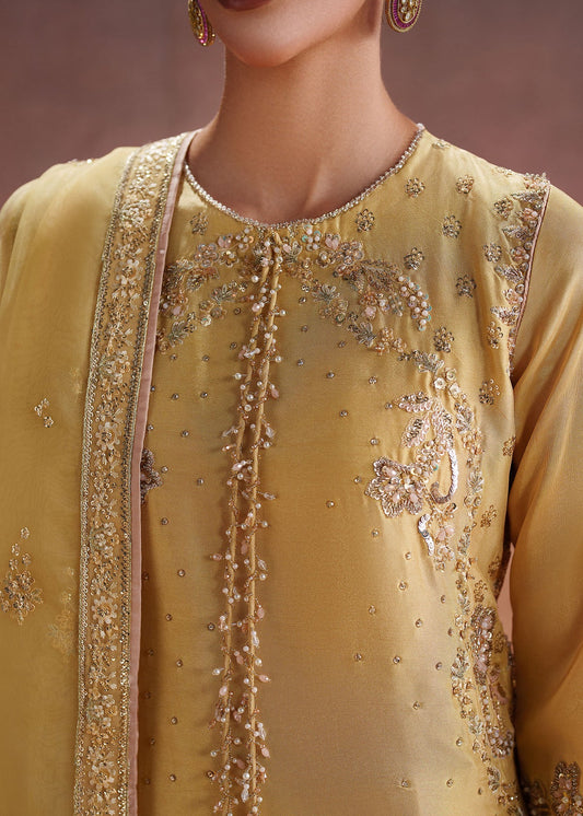 Amelie Yellow Organza Women’s 3 Piece Festive Suit – Embroidered Party Wear Outfit by Laam Premium