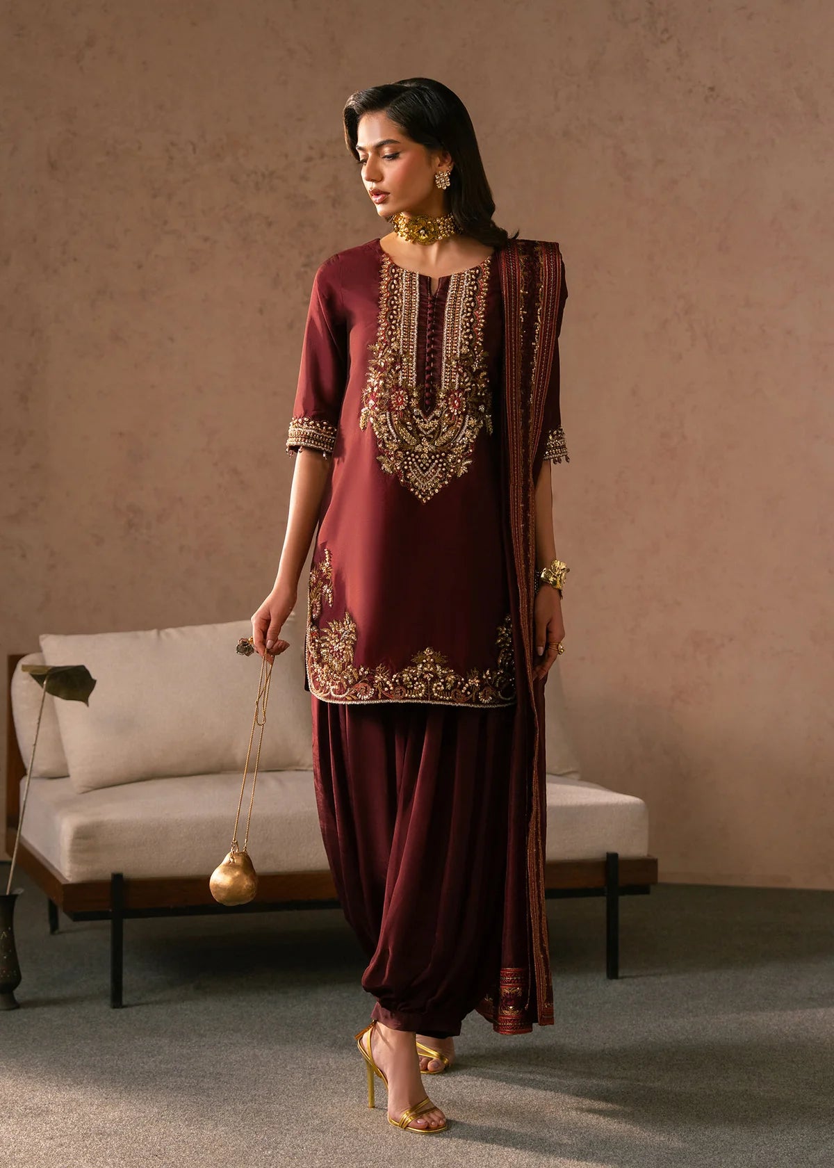 Siena Deep Maroon Women’s Embroidered Ethnic Ensemble – Elegant Festive Outfit by Laam Premium
