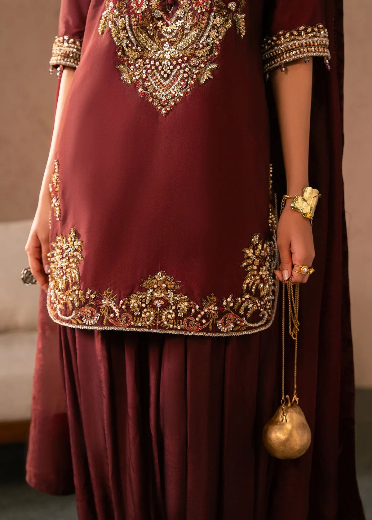 Siena Deep Maroon Women’s Embroidered Ethnic Ensemble – Elegant Festive Outfit by Laam Premium