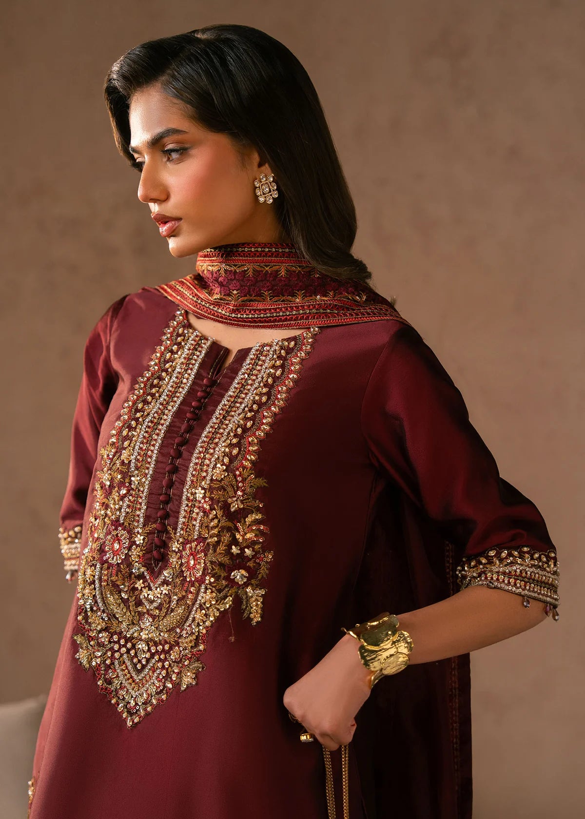 Siena Deep Maroon Women’s Embroidered Ethnic Ensemble – Elegant Festive Outfit by Laam Premium