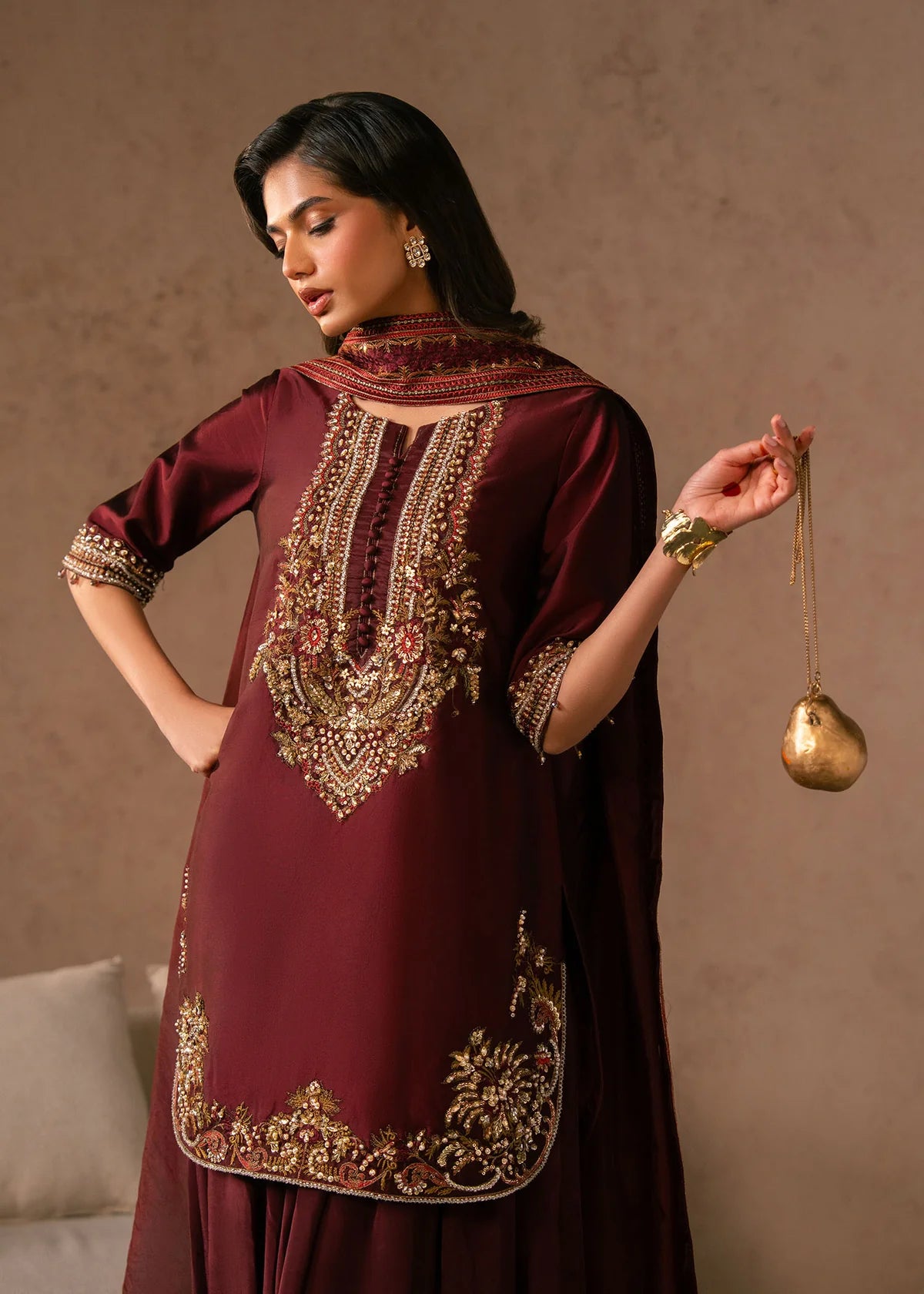 Siena Deep Maroon Women’s Embroidered Ethnic Ensemble – Elegant Festive Outfit by Laam Premium