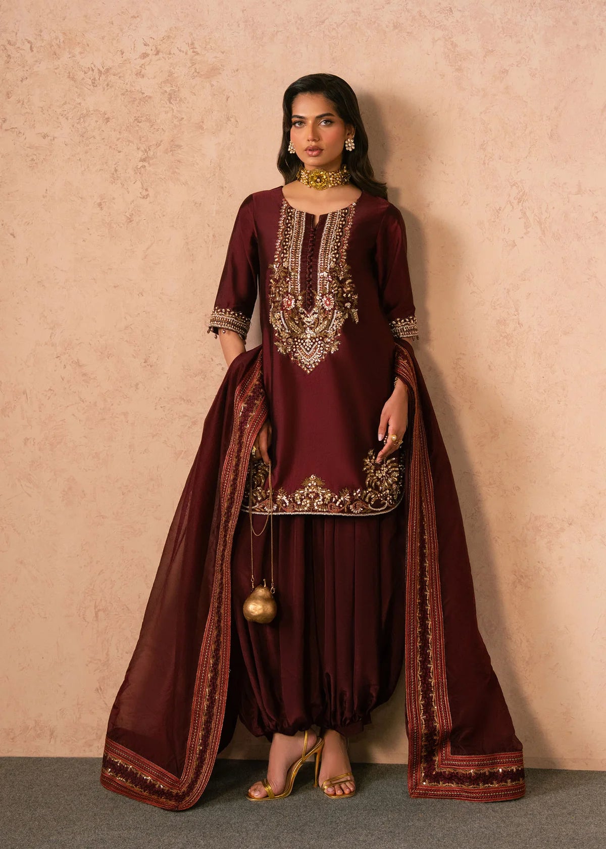 Siena Deep Maroon Women’s Embroidered Ethnic Ensemble – Elegant Festive Outfit by Laam Premium