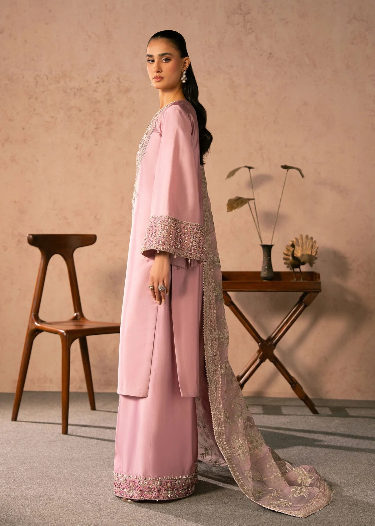 Elaris Dusty Rose Women’s Embroidered 3‑Piece Festive Ensemble – Elegant Ethnic Outfit by Laam Premium