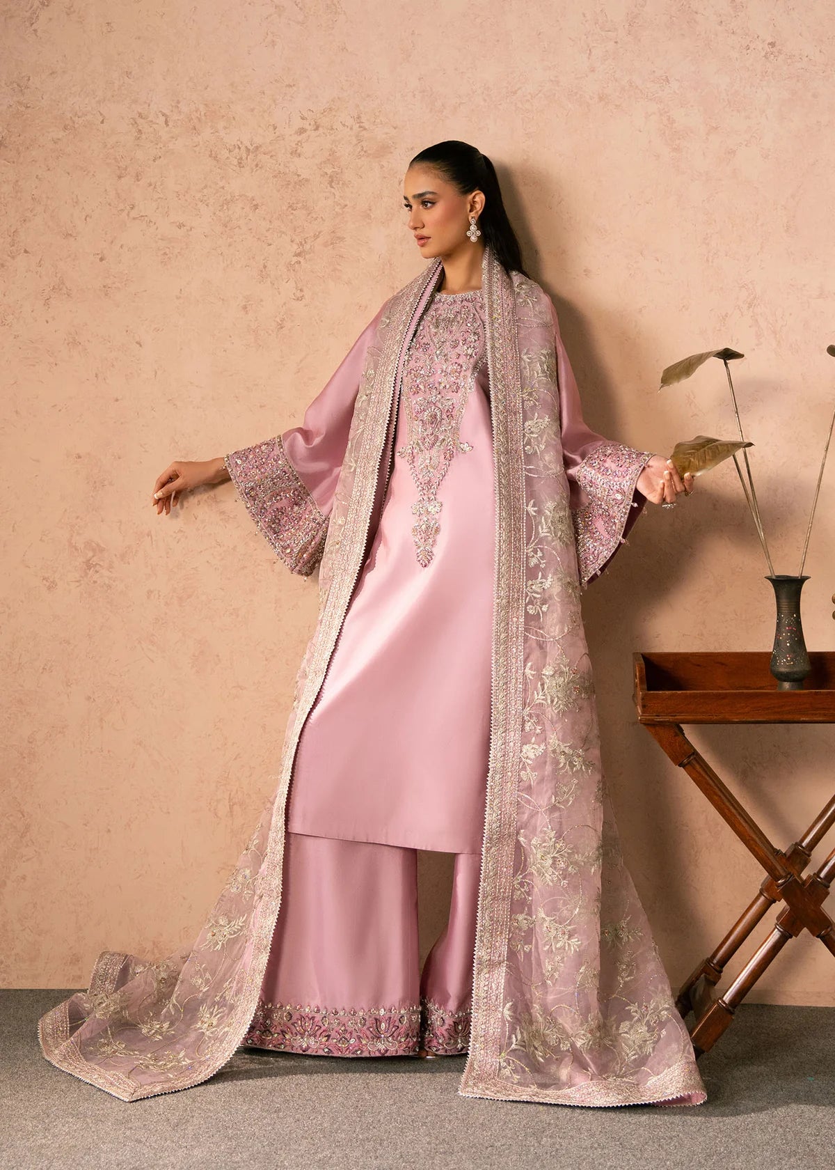 Elaris Dusty Rose Women’s Embroidered 3‑Piece Festive Ensemble – Elegant Ethnic Outfit by Laam Premium