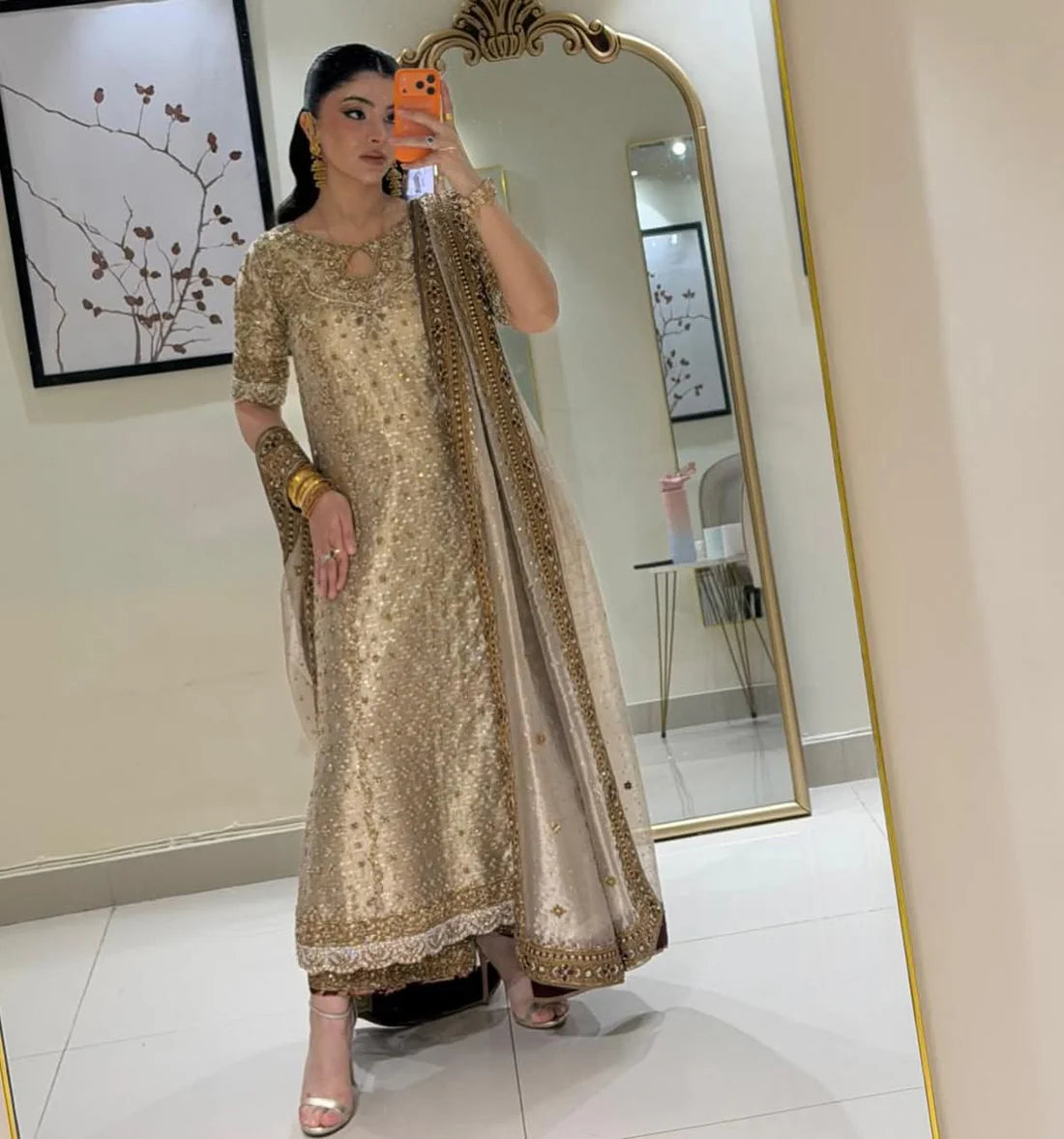 Haris Shakeel Inspired Champagne Gold Formal Ensemble
