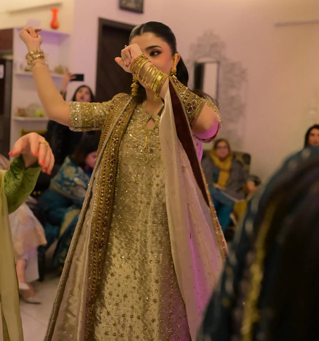Haris Shakeel Inspired Champagne Gold Formal Ensemble